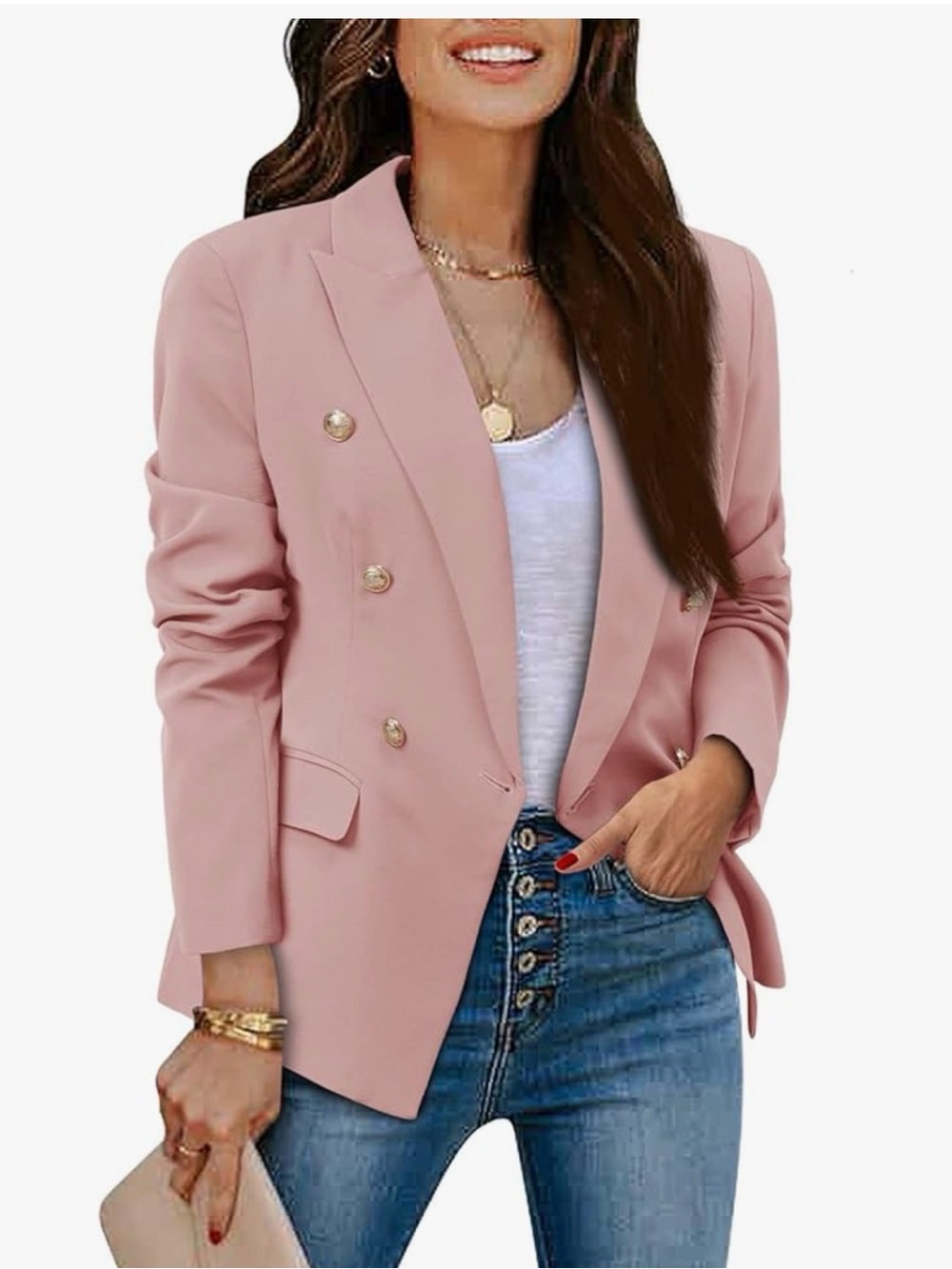 Amazon Essentials Double-Breasted Blazer Jacket in Light Pink
